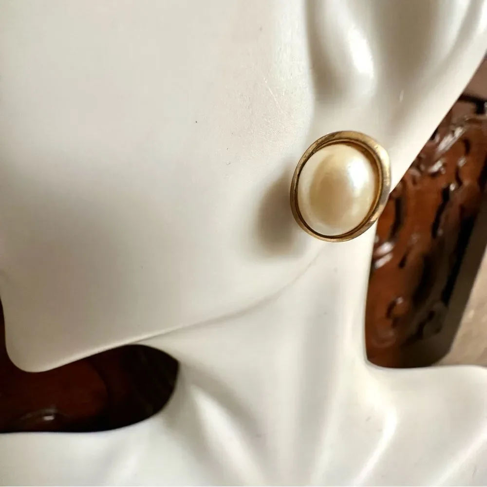 Gold tone faux pearl post earrings